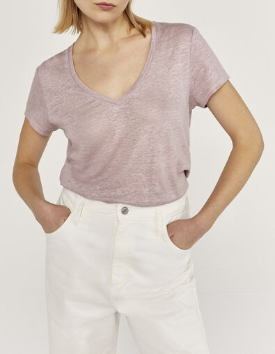 Women's lilac linen foil T-shirt - IKKS