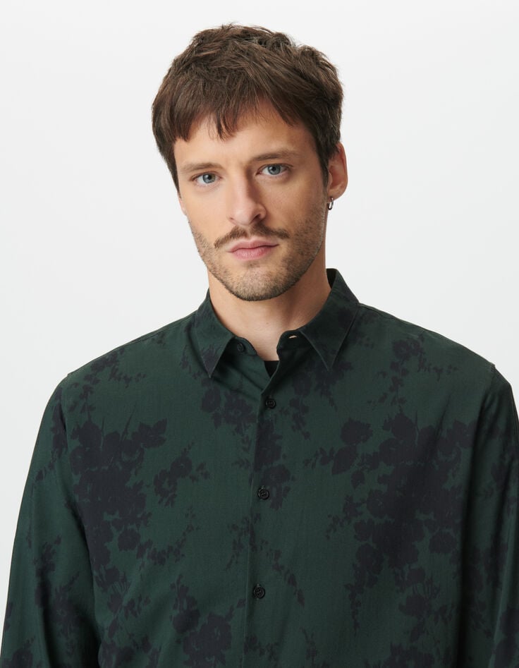 Chemise manches longues slim verte floral flou Homme-4