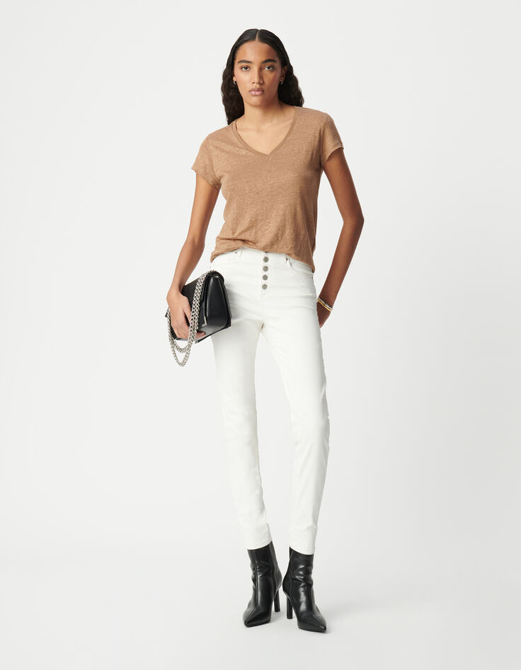 Jean blanc cropped boutons apparents powerstretch Femme-1