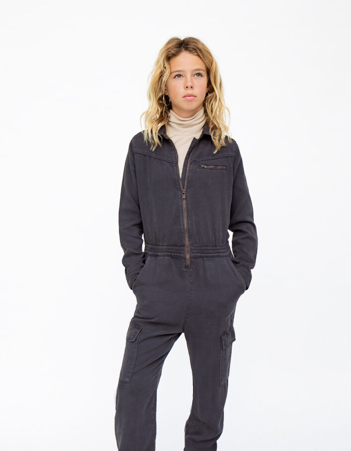 Grauer Mädchenoverall mit Reißverschluss aus Lyocell®-2