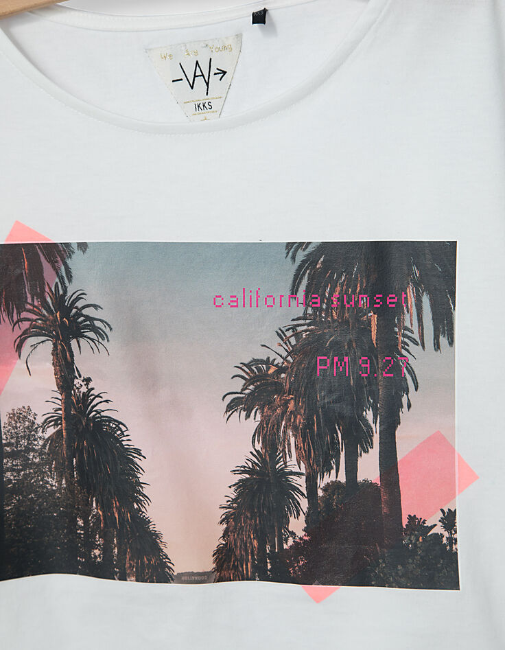 Weißes Mädchen-T-Shirt im Crop-Schnitt mit Palmen-3