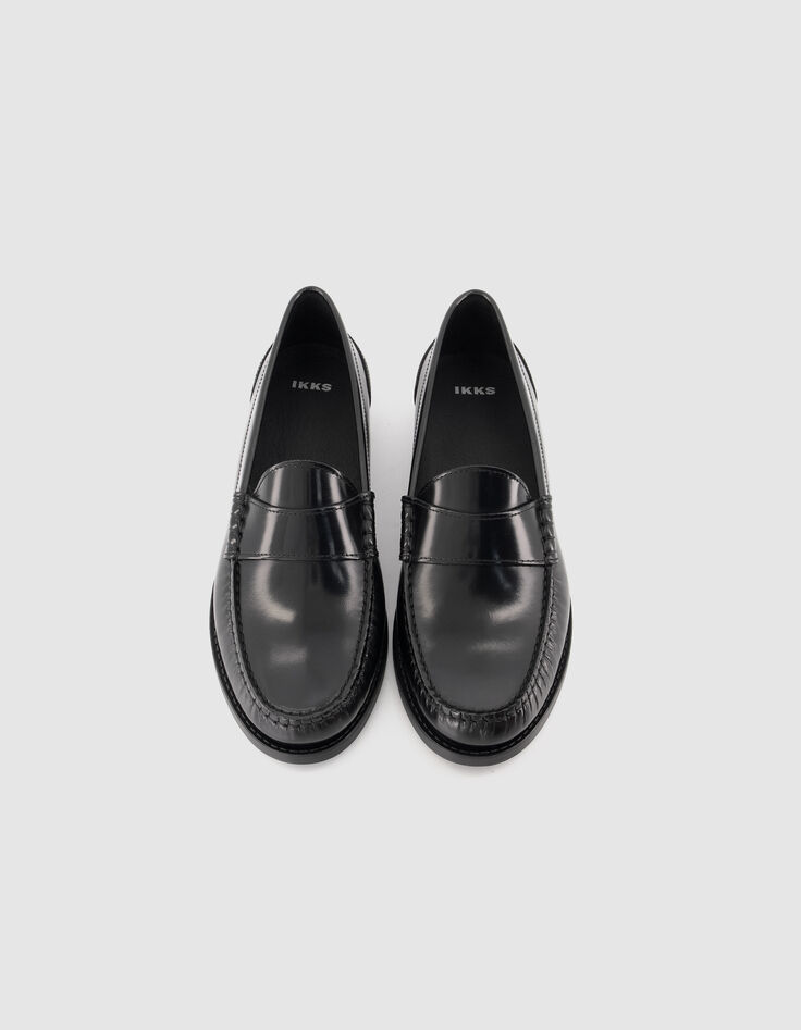 Mocassins noirs cuir avec couture fronc&eacute;e Femme-3