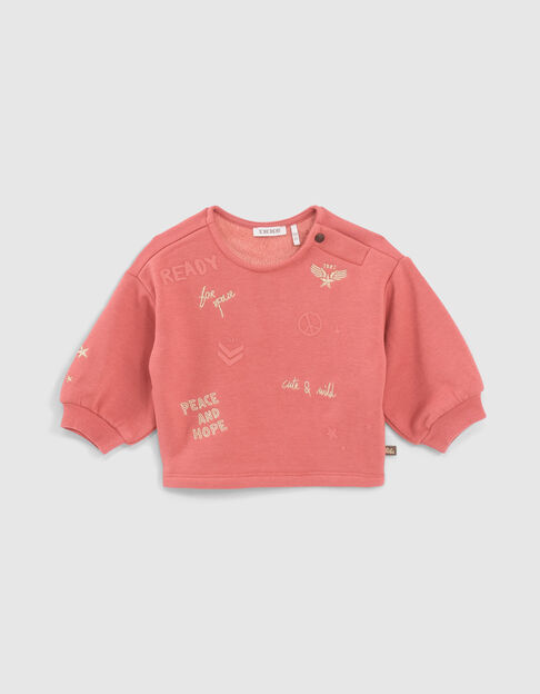 Baby girls’ rosewood flocked, embroidered sweatshirt - IKKS