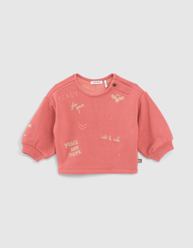 Sweat bois de rose broderies et flocages bébé fille-1 Sweat bois de rose broderies et flocages bébé fille-1