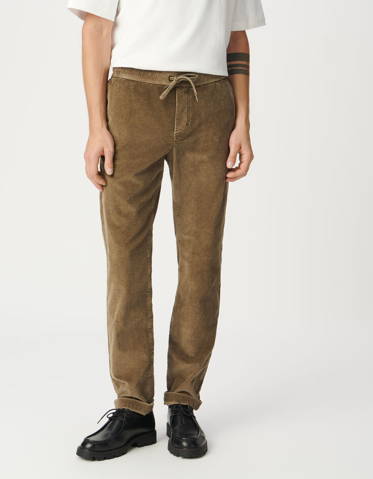 Jogpant beige fonc&eacute; velours c&ocirc;tel&eacute; Homme-2