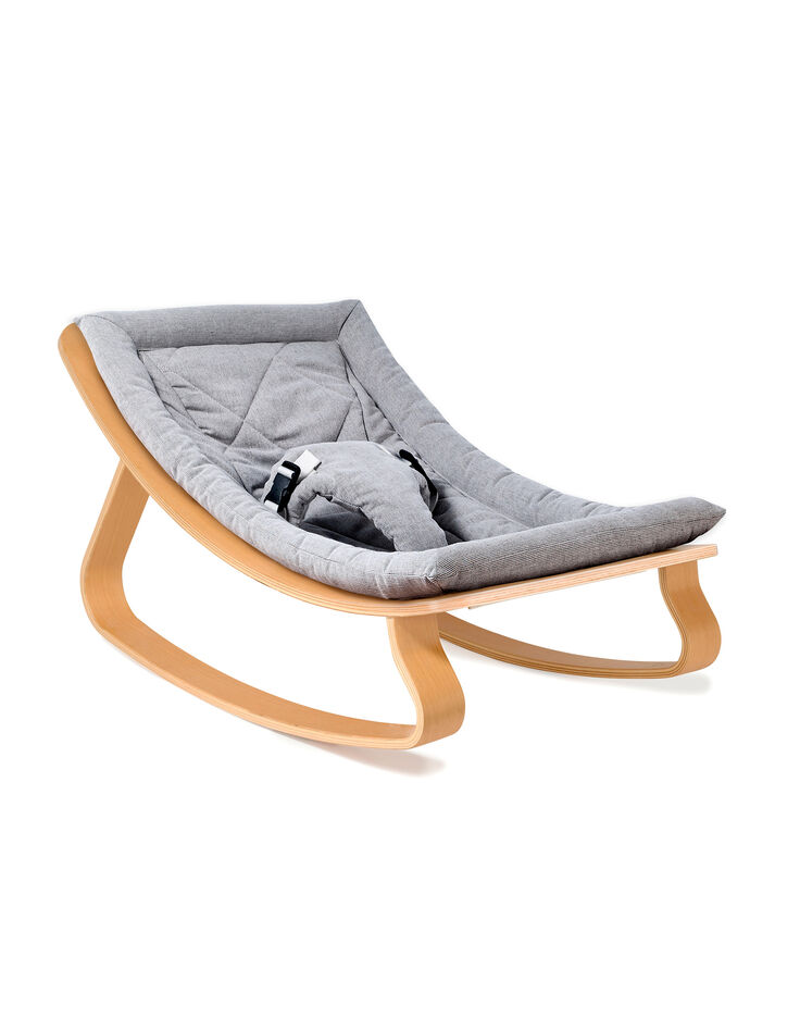 CHARLIE CRANE Levo baby walnut rocker, sweet grey cushion-1
