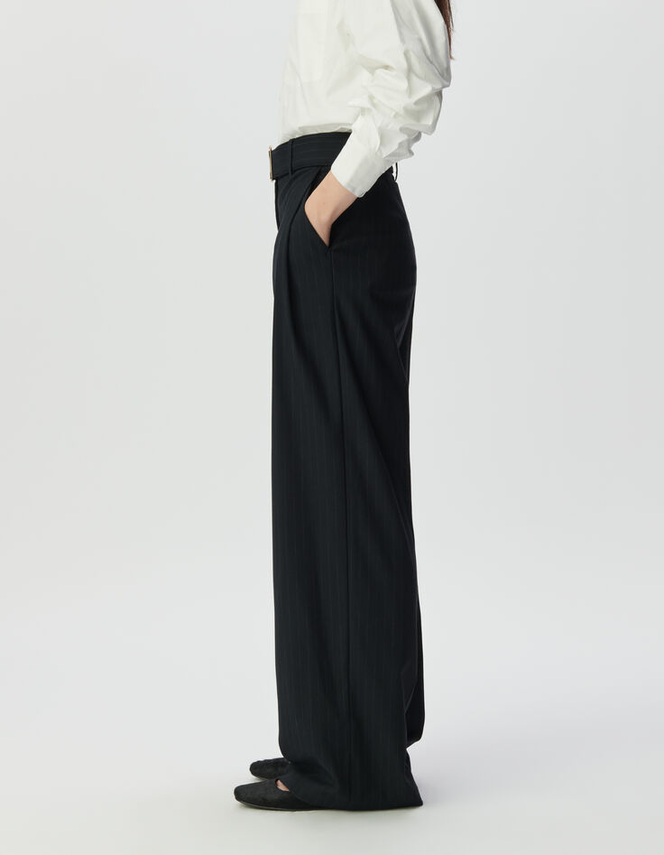 Pantalon de tailleur marine large rayures tennis Femme-3