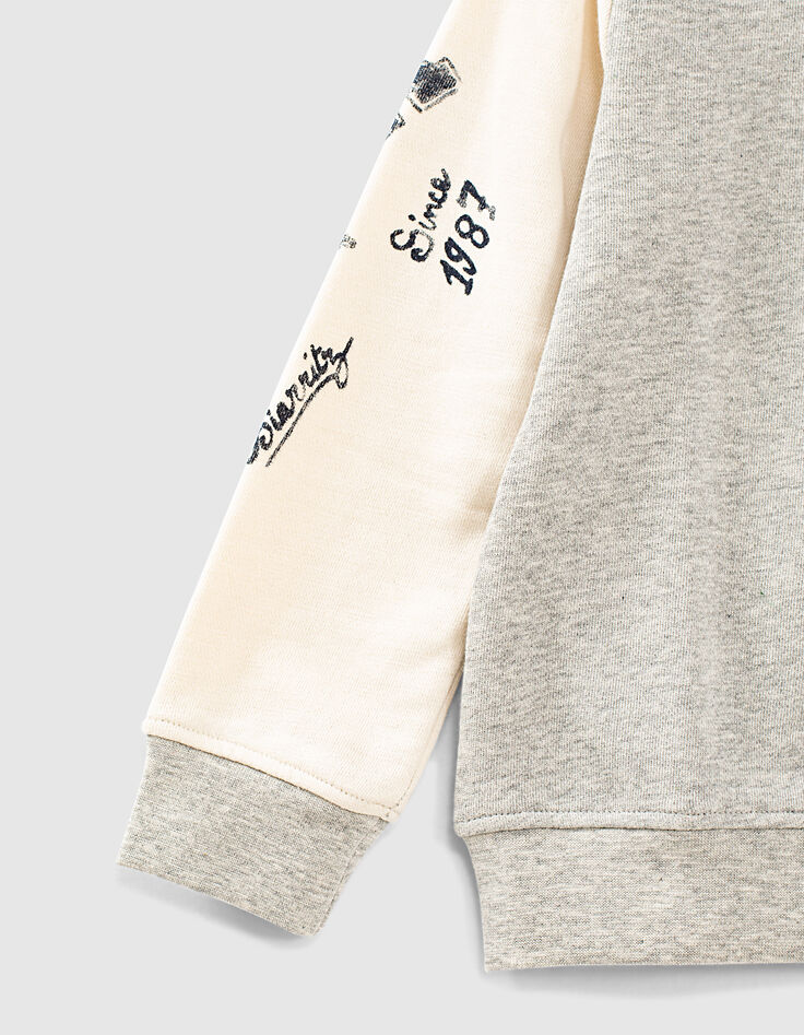 Boys’ grey marl sweatshirt with ecru sleeves-5