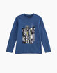 Boys’ raw blue T-shirt with Tokyo neon photos-1