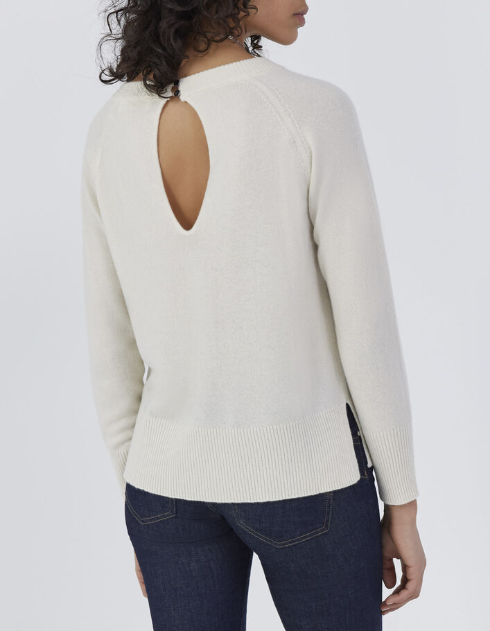 Women’s off-white cashmere Pure Edition sweater, back slit - IKKS