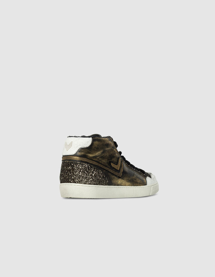 Women’s khaki metallic leather glittery high-top trainers-3