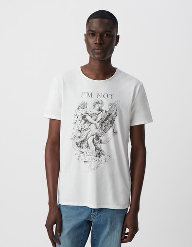 Men’s white organic cotton T-shirt with angel-guitarist - IKKS