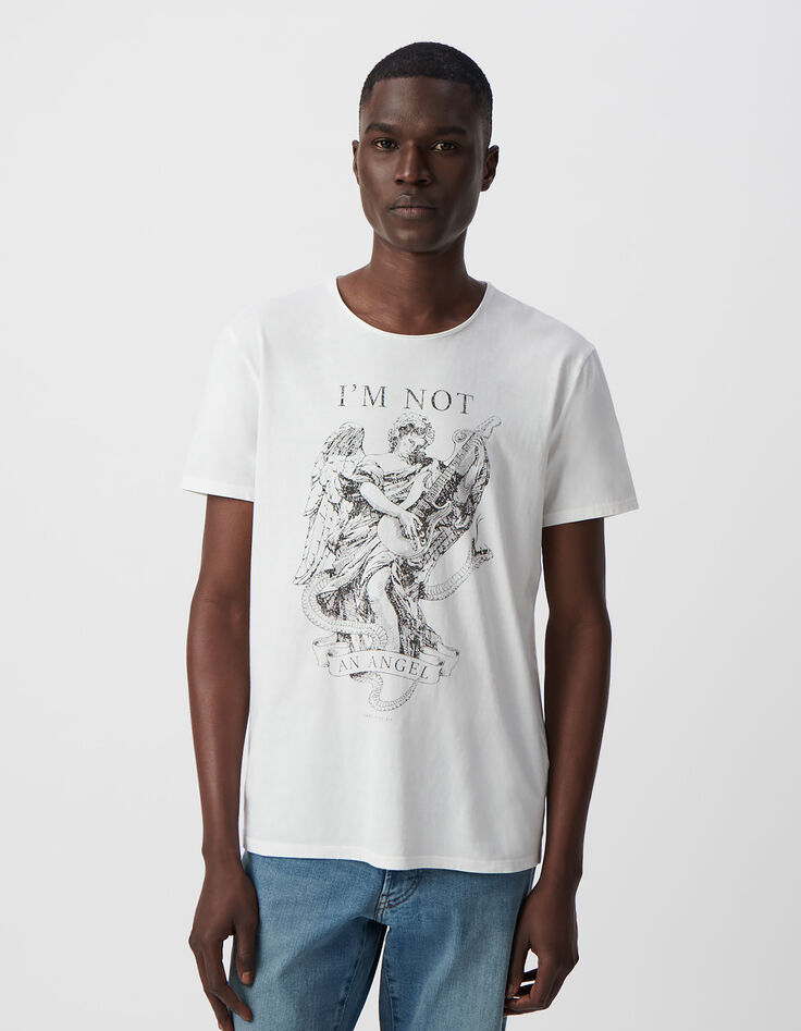 Men’s white organic cotton T-shirt with angel-guitarist-1