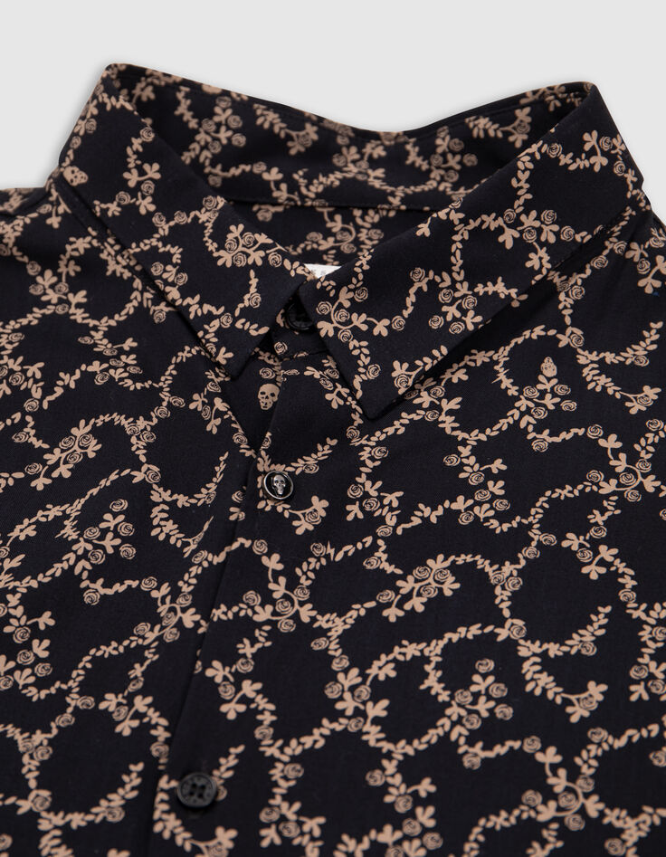 Men's black SLIM shirt with skull and flowers print-6