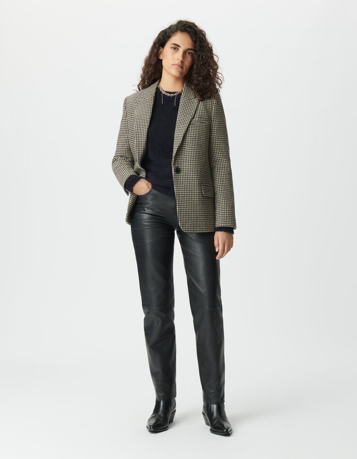 Women’s beige houndstooth suit jacket-1 Women’s beige houndstooth suit jacket-1