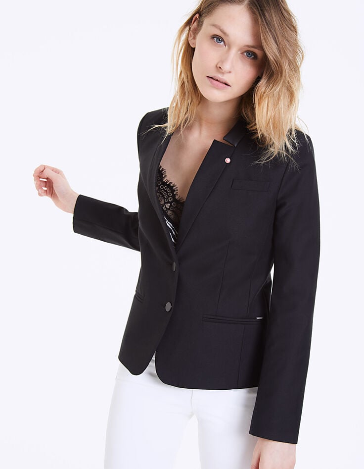 Women’s cotton gabardine suit jacket, coated collar -5