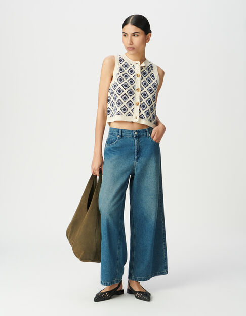 Blue crochet-style knit cardigan - IKKS