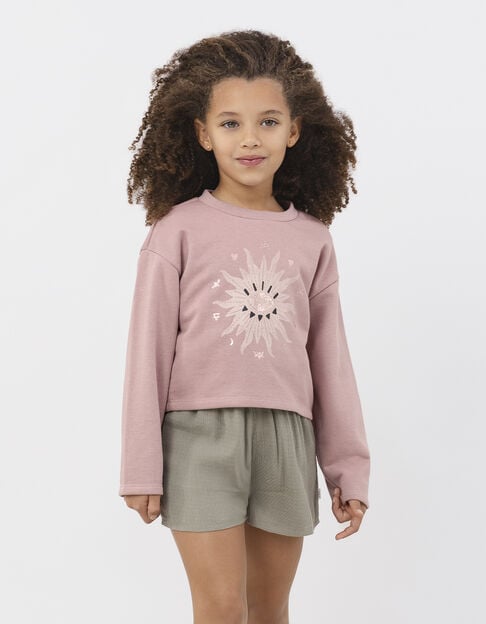 Rosa Maxi-Mädchensweatshirt, Sonnenauge, Glitzermotive - IKKS