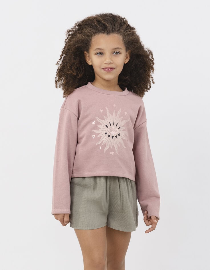 Rosa Maxi-Mädchensweatshirt, Sonnenauge, Glitzermotive-2 Rosa Maxi-Mädchensweatshirt, Sonnenauge, Glitzermotive-2