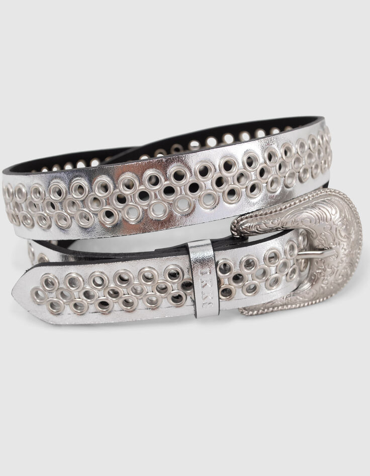 Ceinture cuir silver œillets silver Femme-3