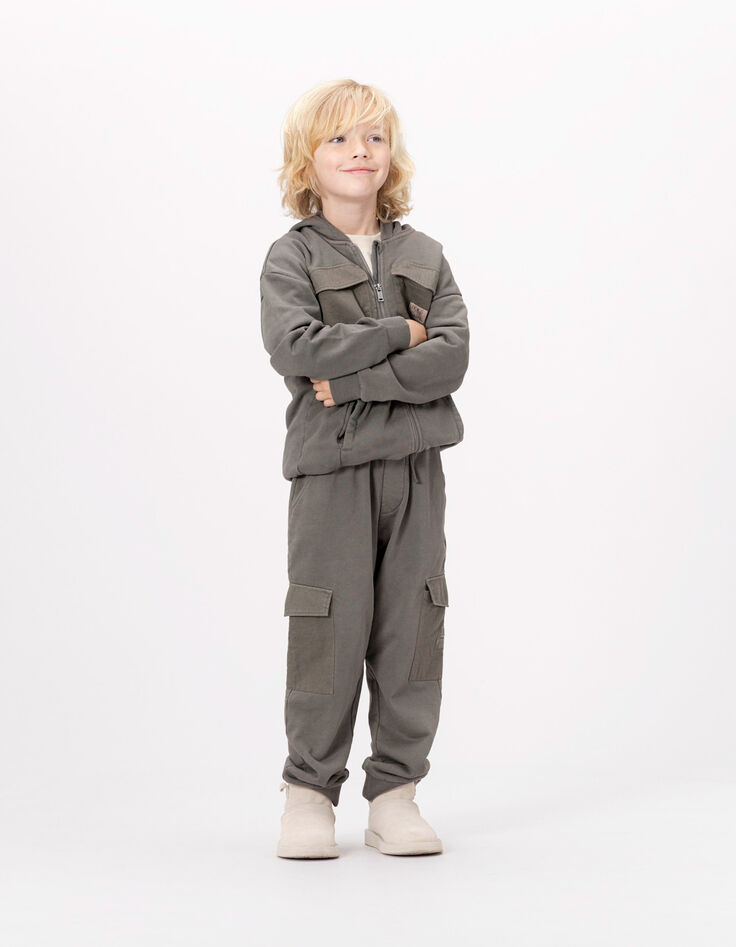 Khaki Jungenjogginghose Biobaumwolle im Battlestil-1