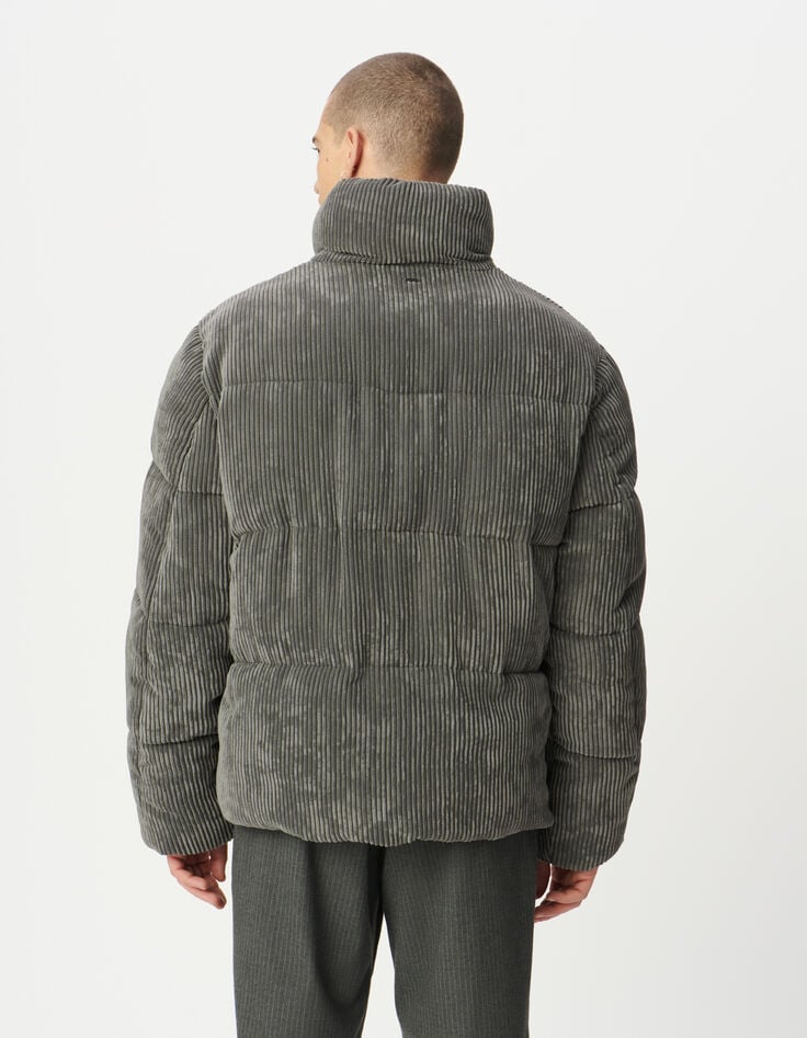 Men’s grey corduroy padded jacket with detachable hood-2 Men’s grey corduroy padded jacket with detachable hood-2