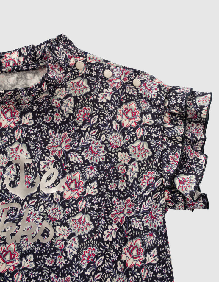 Top azul marino estampado Ecovero™ flores volantes niña-5