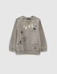 Sudadera gris jaspeado medio con print y parches niño -2