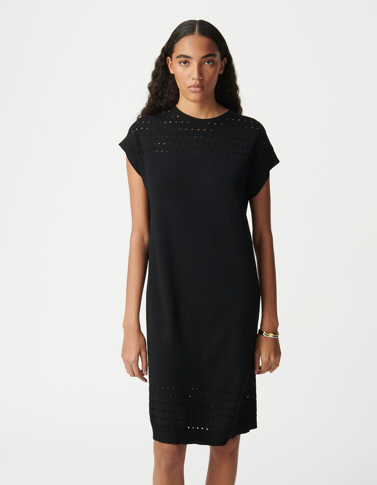 Vestido negro de punto calado para mujer-2