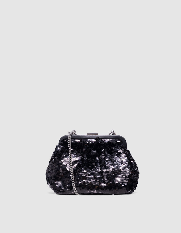 Women's black sequin clutch bag with removable handle