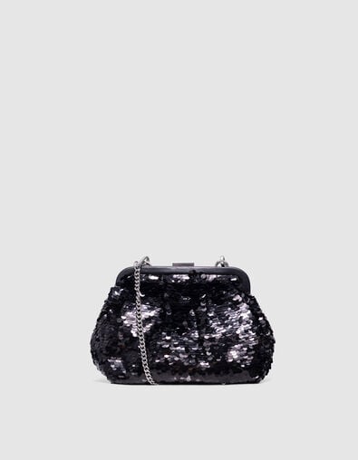 Bolso de mano de lentejuelas negras asa extraíble - IKKS