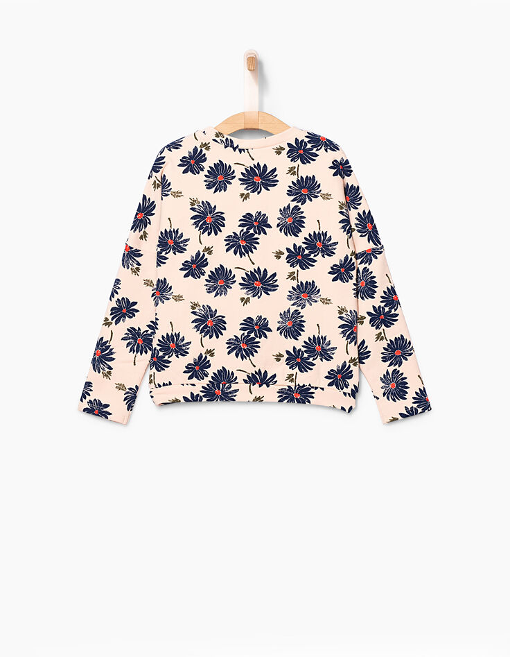 Sweat rose poudré imprimé fleurs GIRL PWR fille-2