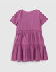 Girls’ violet waffle dress with lace braid-2