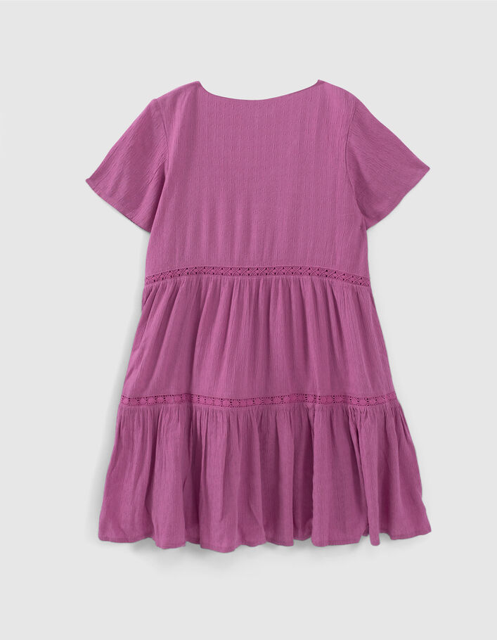Girls’ violet waffle dress with lace braid - IKKS