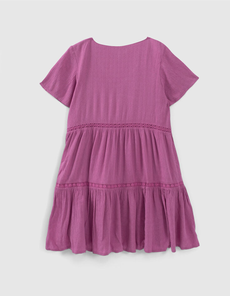 Girls’ violet waffle dress with lace braid-2