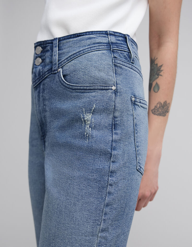 Women's straight waterless button-down denim jeans-7