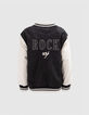 Boys’ black Varsity jacket, ecru sleeves, embroidered back-2