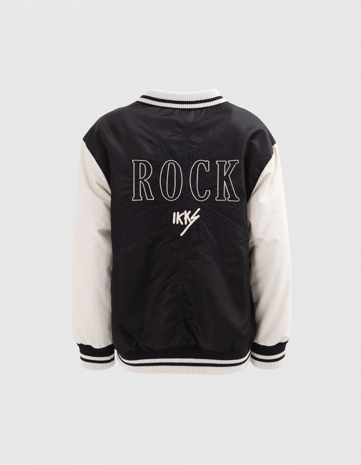 Boys’ black Varsity jacket, ecru sleeves, embroidered back - IKKS