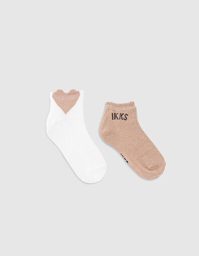 Girls' off-white and dark coral socks - IKKS