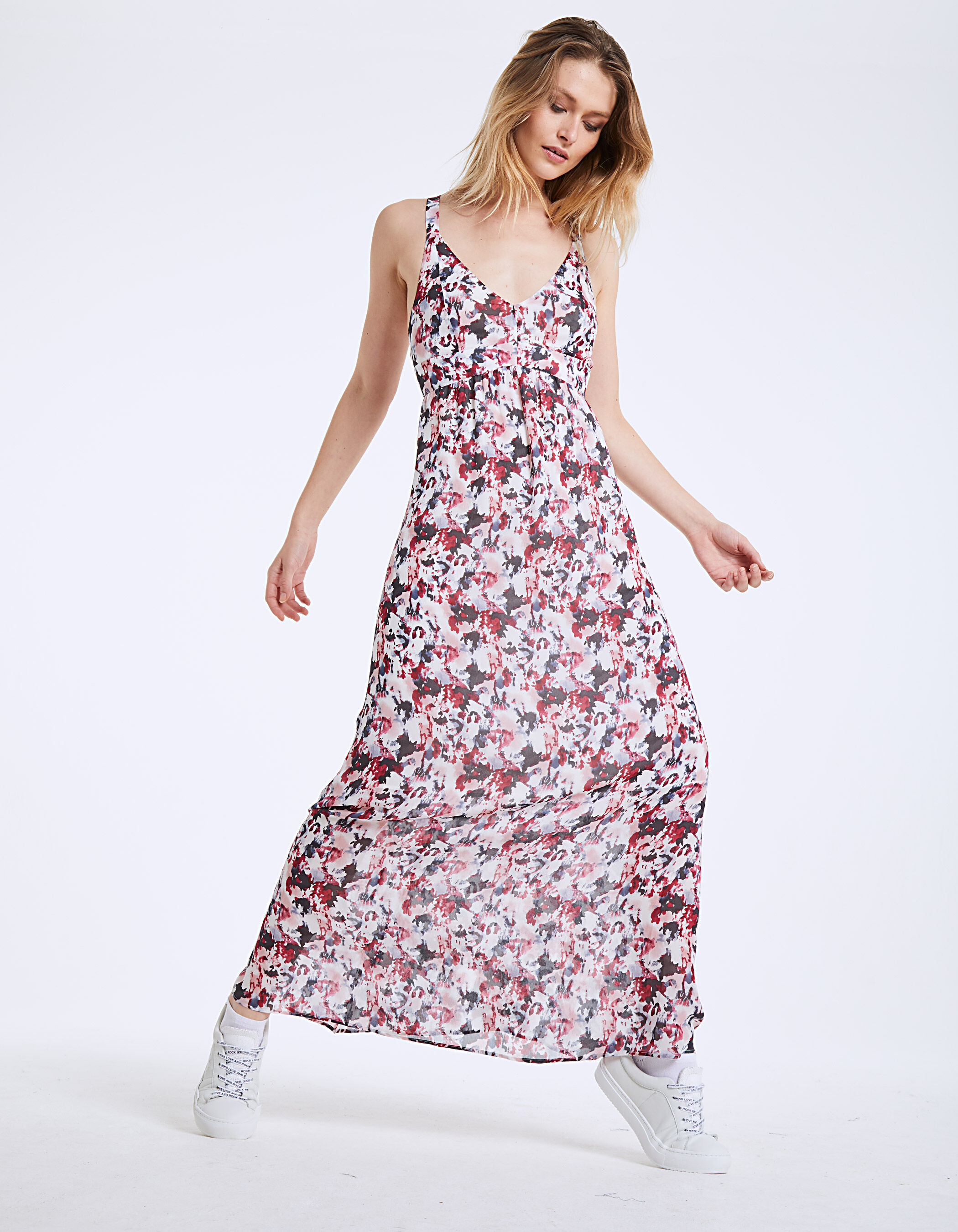 Robe longue en crepe de viscose imprime aquarelle IKKS