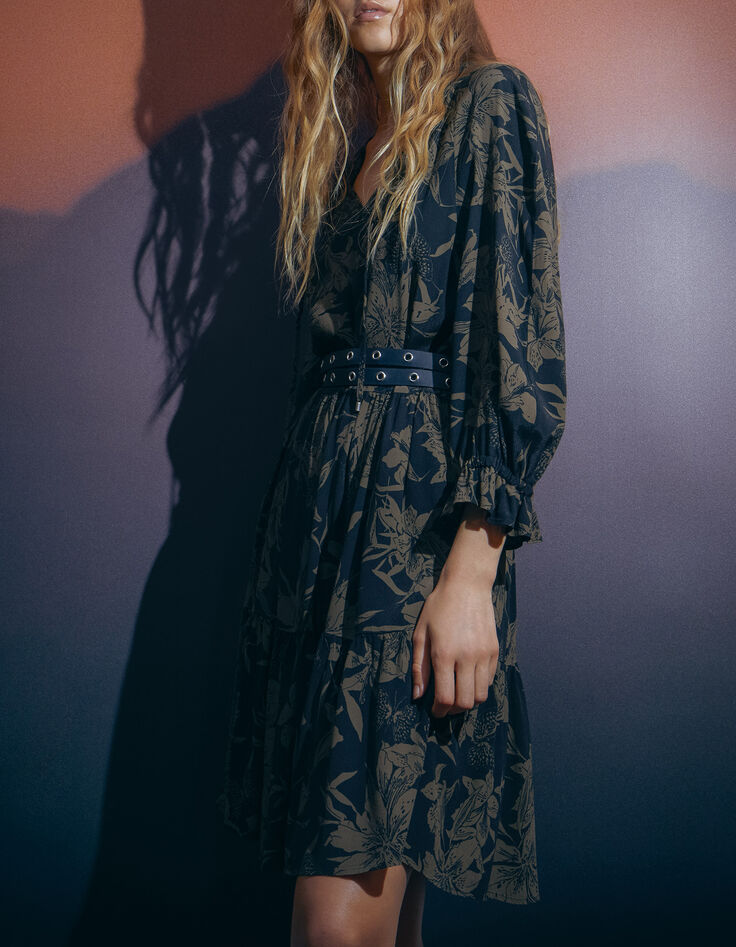 Women’s black lily print dress-6