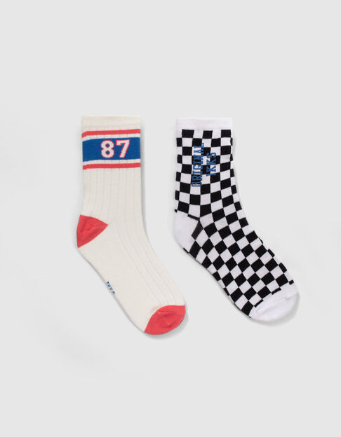 Boys’ black checkerboard/white striped socks - IKKS