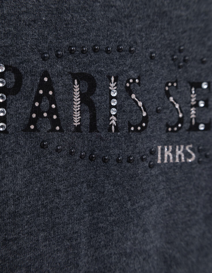 T-shirt gris message print, clous et strass fille-4 T-shirt gris message print, clous et strass fille-4