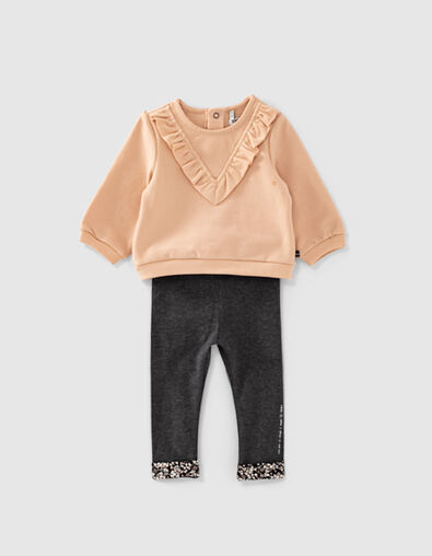Ensemble sweat rose poudré et leggings gris bébé fille - IKKS