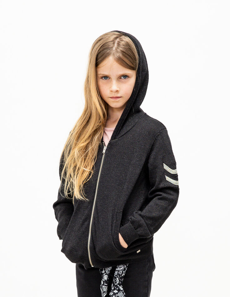 Zwart vest lurex tricot met sieraad-visgraten-2