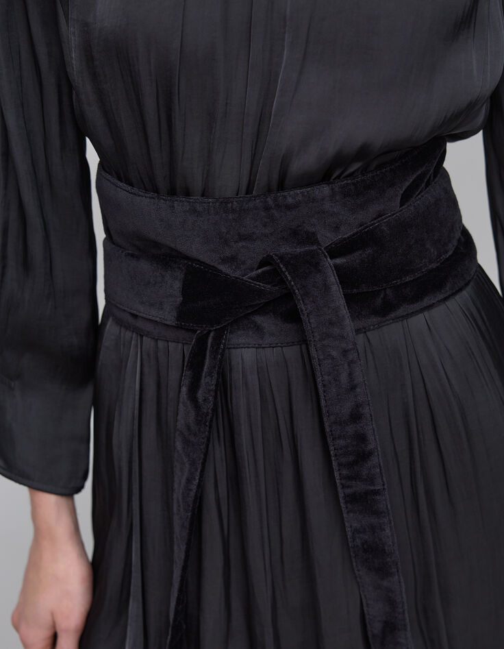 Schwarzer Gürtel mit Krawatte aus glattem Samt für Damen-4 Schwarzer Gürtel mit Krawatte aus glattem Samt für Damen-4