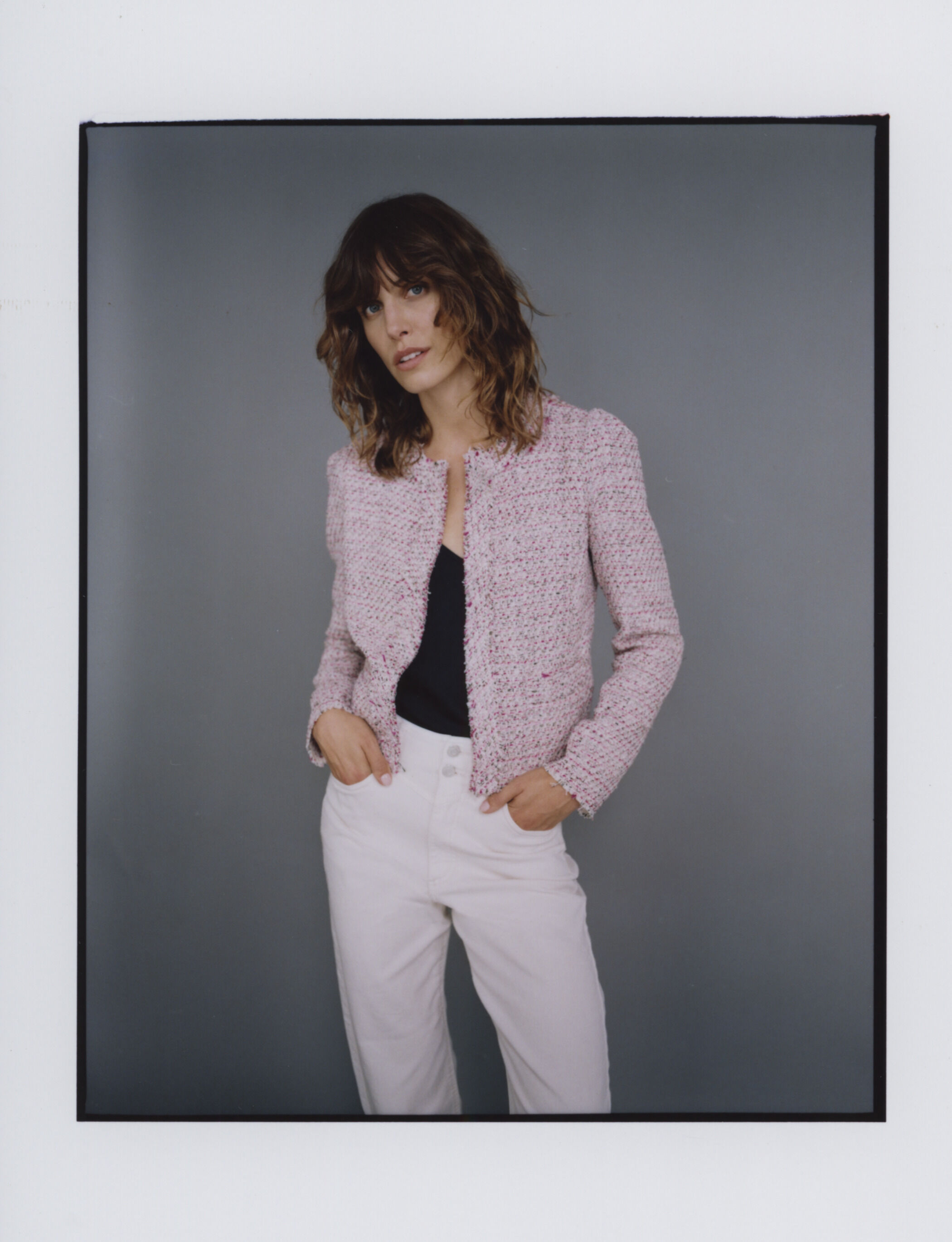 Veste tweed best sale rose femme
