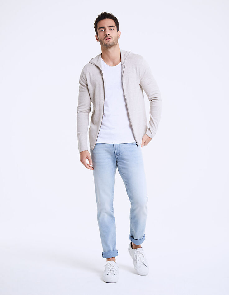 Cárdigan beige cremallera y capucha Hombre-6