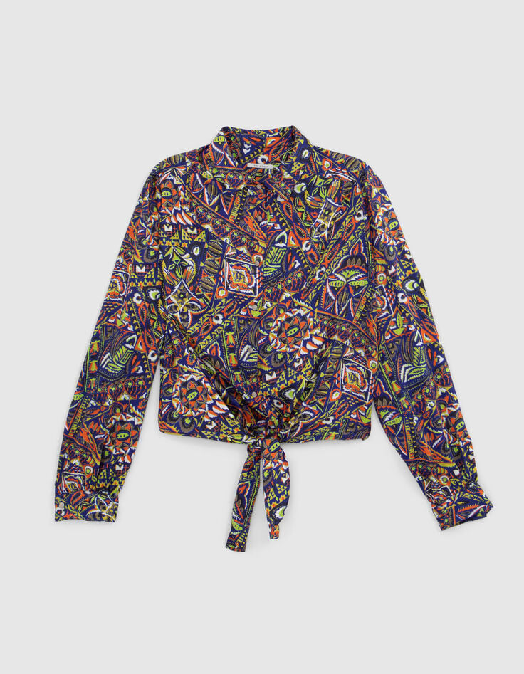 Camiseta azul de poliéster reciclado con gráfico étnico-6 Camiseta azul de poliéster reciclado con gráfico étnico-6