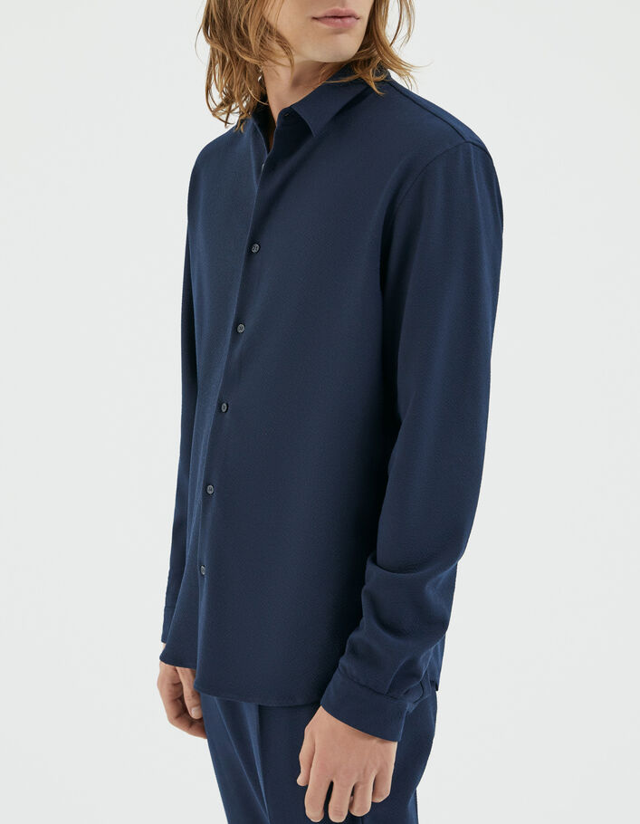 Marineblauw EASY overhemd in seersucker Heren - IKKS